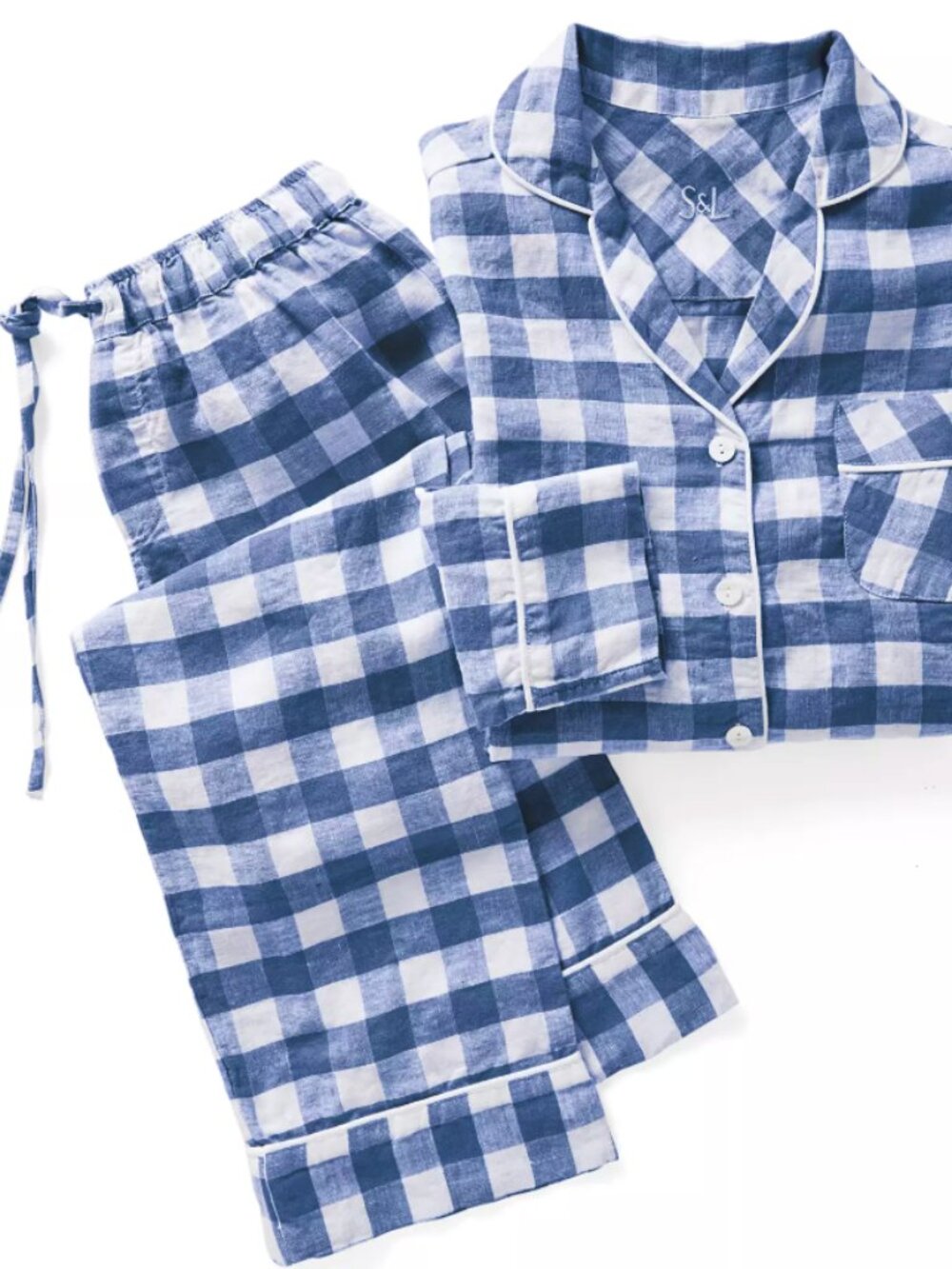 Serena & Lily Hyannis Linen Pajamas French Blue Size S NWT